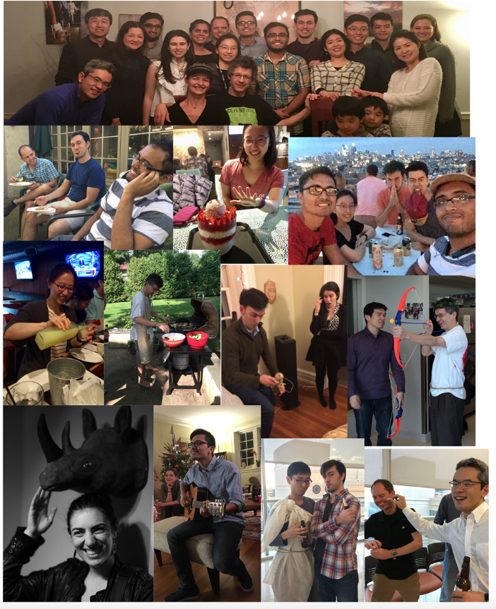 photo collage showing lab members working in the lab and having fun together.